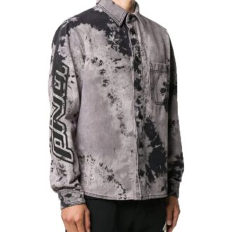 FW20 Back Arrow Logo Tie-dyed Denimskjorte for menn, svart