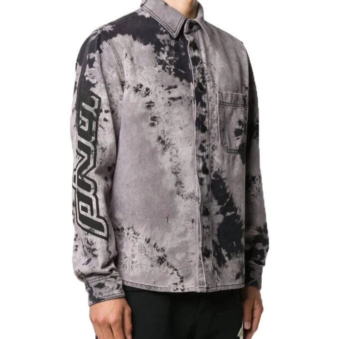 FW20 Back Arrow Logo Tie-dyed Denimskjorte for menn, svart