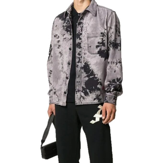 FW20 Back Arrow Logo Tie-dyed Denimskjorte for menn, svart