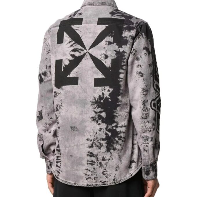 FW20 Back Arrow Logo Tie-dyed Denimskjorte for menn, svart