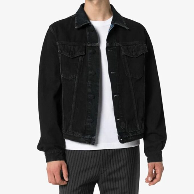 FW20 Denimjakke med piltrykk for menn, svart