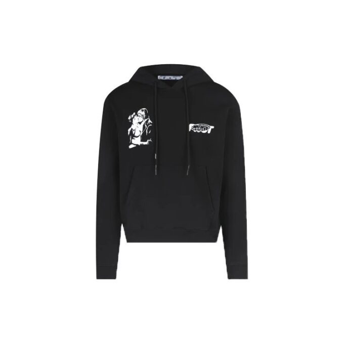 FW20 Kissing-trykk, hettegenser for menn, svart