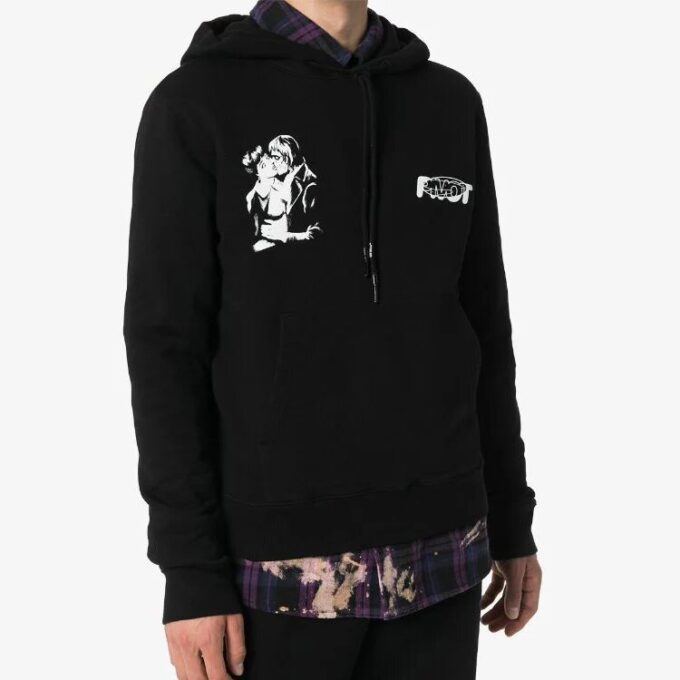 FW20 Kissing-trykk, hettegenser for menn, svart