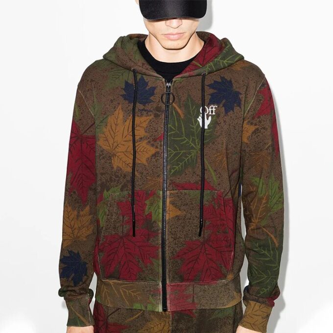 FW20 Leaf Camouflage Applique hettegenser for menn, khaki/grønn