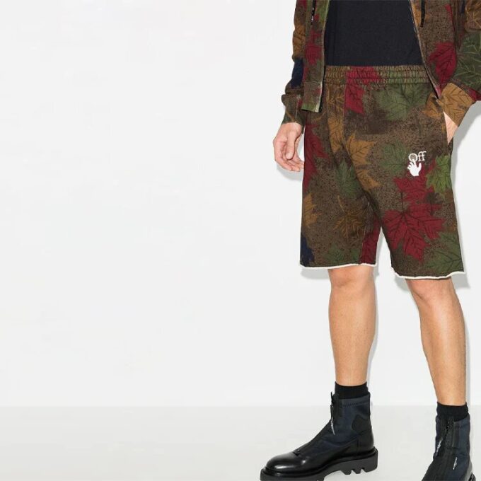 FW20 Leaf Camouflage Arrow Applique Shorts for menn, khaki/grønn