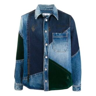FW20 Patchwork-design Denim-jakke for menn, blå