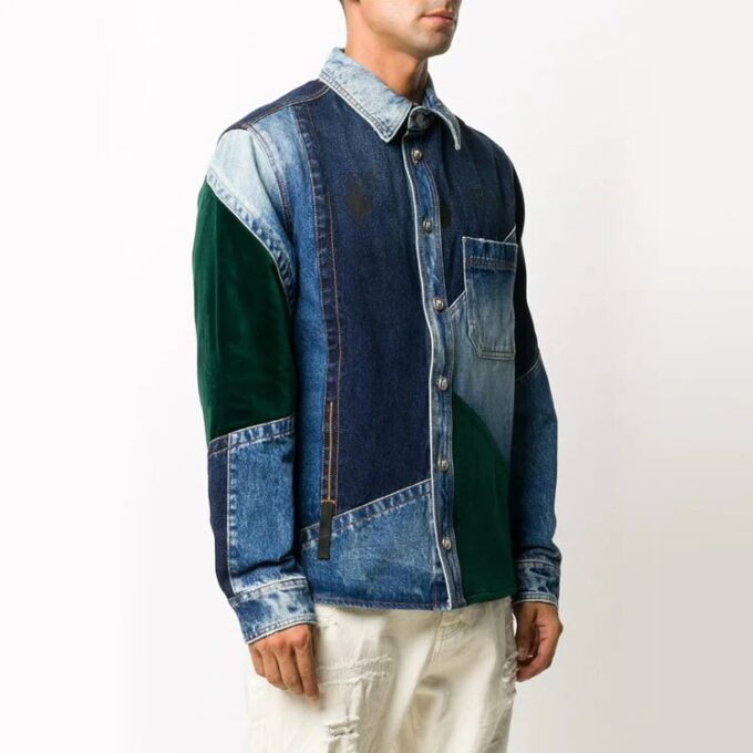 FW20 Patchwork-design Denim-jakke for menn, blå