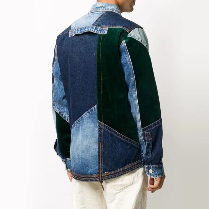 FW20 Patchwork-design Denim-jakke for menn, blå