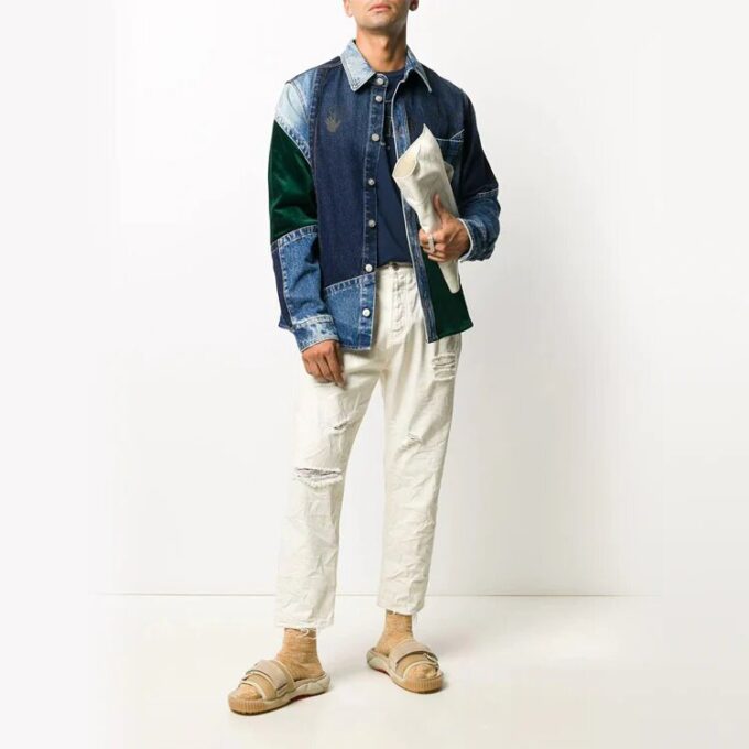 FW20 Patchwork-design Denim-jakke for menn, blå