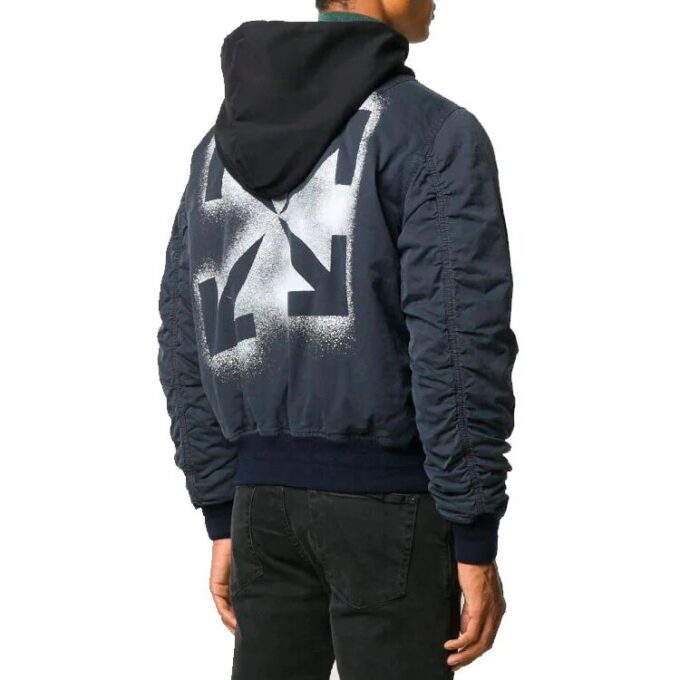 FW20 Stencil Vintage Applikasjon Hettejakke med lange ermer for menn, marineblå