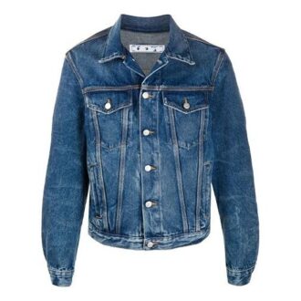 FW20 Trykt denimjakke for menn, marineblå