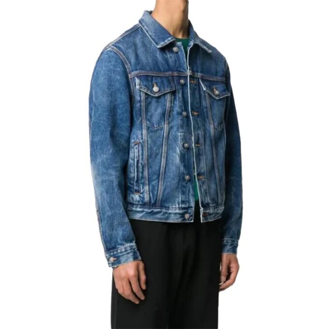 FW20 Trykt denimjakke for menn, marineblå