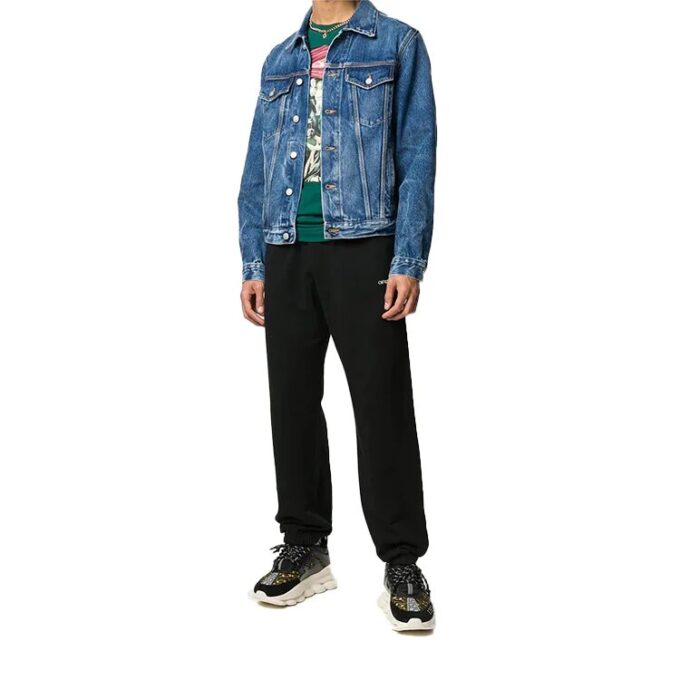 FW20 Trykt denimjakke for menn, marineblå