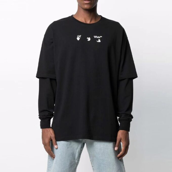 FW21 Alfabetmønster, rund hals, lange ermer, svart