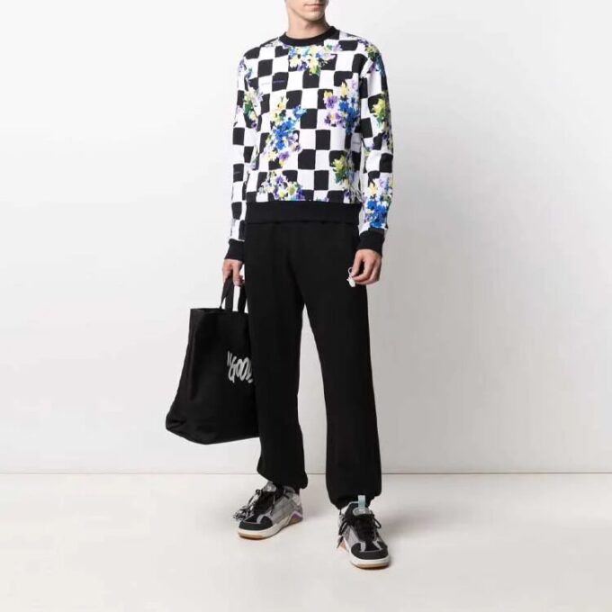 FW21 Blomstertrykk Rutete Rundhalset Pullover-versjon Svart