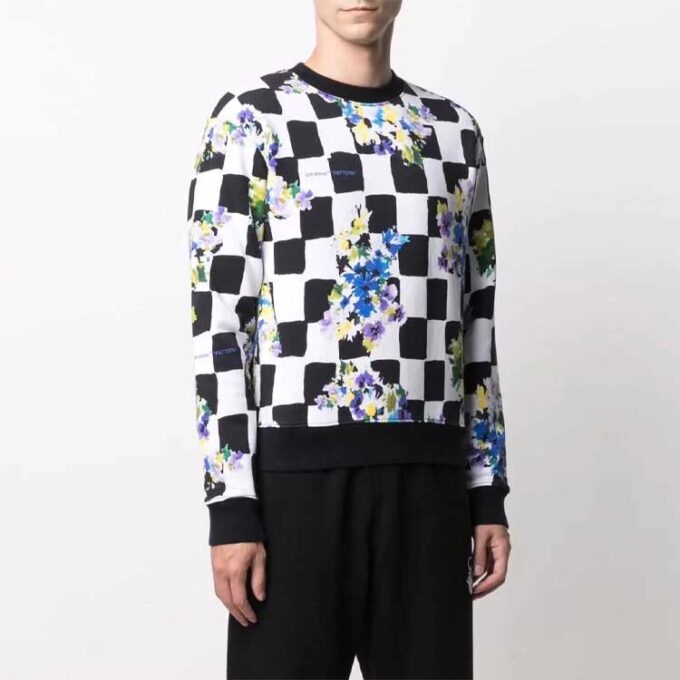FW21 Blomstertrykk Rutete Rundhalset Pullover-versjon Svart