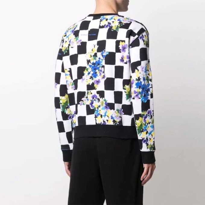 FW21 Blomstertrykk Rutete Rundhalset Pullover-versjon Svart
