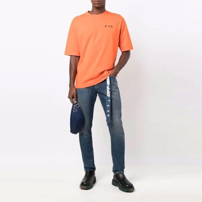 FW21 Brystlogo-trykk Rund hals Shorts Kort erme Vanlig versjon Oransje