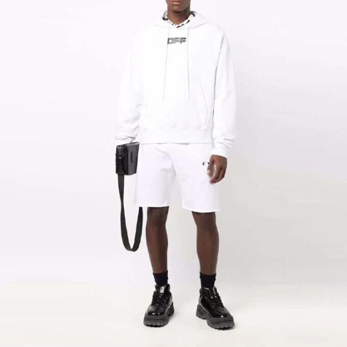 FW21 Bukser med logo-trykk og elastisk linning, sportsshorts-versjon, hvit