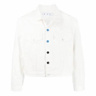 FW21 ensfarget Denim-jakke med knapper, rett snitt, hvit