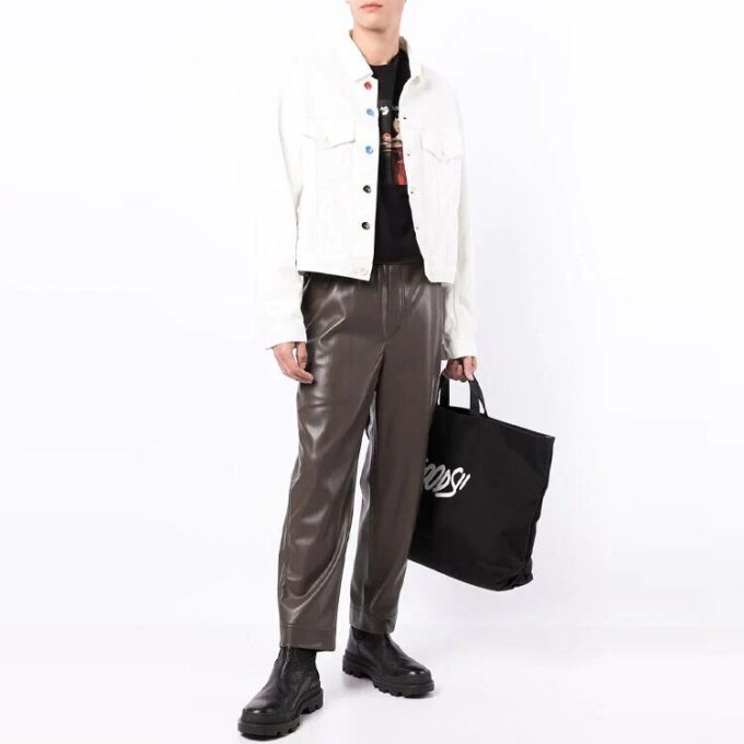 FW21 ensfarget Denim-jakke med knapper, rett snitt, hvit