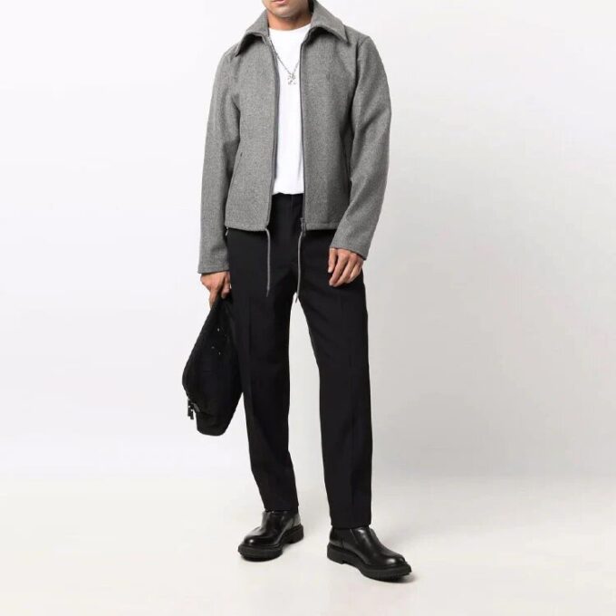 FW21 ensfarget jakke med glidelås og revers, grå
