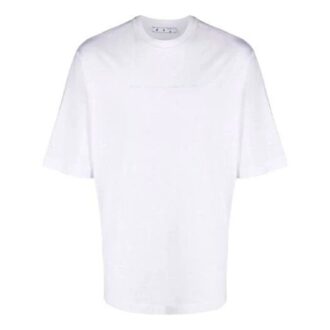 FW21 geometrisk mønster, rund hals, korte ermer, slim fit-versjon, hvit