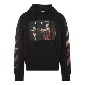 FW21 Langermet hettegenser med maleri-mønster, vanlig versjon, svart