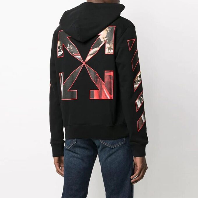 FW21 Langermet hettegenser med maleri-mønster, vanlig versjon, svart