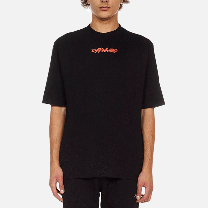 FW21 Logo-trykk, pilemønster, rund hals, kort ermet, standardversjon, svart