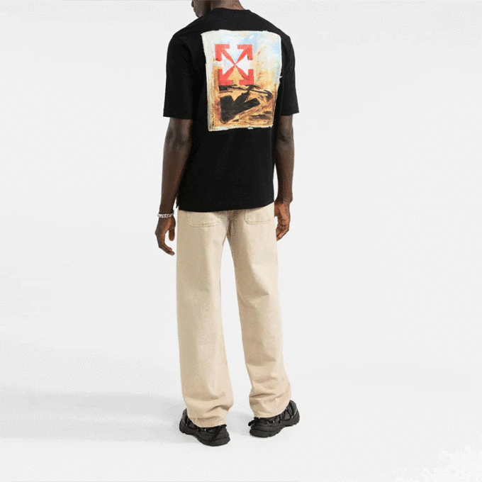 FW21 Logo-trykk, pilemønster, rund hals, kort ermet, standardversjon, svart