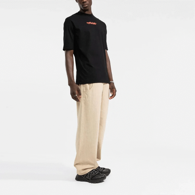 FW21 Logo-trykk, pilemønster, rund hals, kort ermet, standardversjon, svart