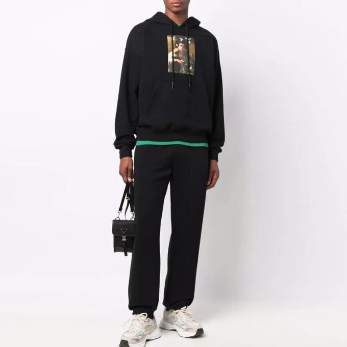 FW21 Mønster Alfabet-trykk Pullover med snøring, svart