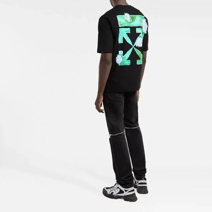 FW21 Pile-mønster Logo-trykk Rund hals Kort ermet Vanlig versjon Svart