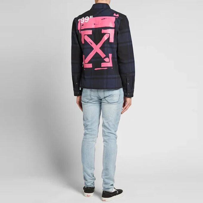 FW21 Rosa og rød pilrutet mønster Langermet skjorte Løs passform Marineblå