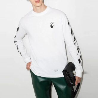 FW21 Rundhalset langermet skjorte med pil-logo, standardmodell, hvit