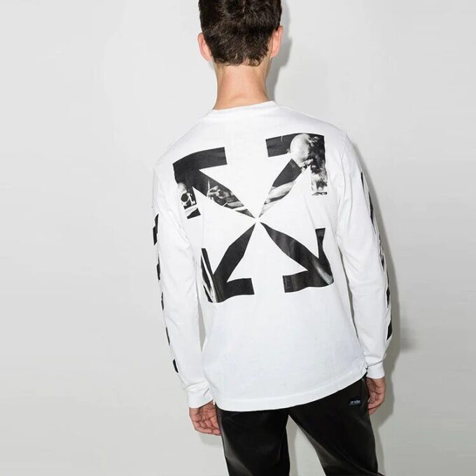 FW21 Rundhalset langermet skjorte med pil-logo, standardmodell, hvit