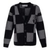 FW21 Rutenett-cardigan med lange ermer og V-hals, standardmodell, svart
