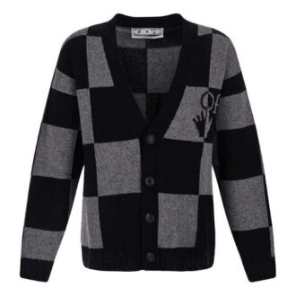 FW21 Rutenett-cardigan med lange ermer og V-hals, standardmodell, svart