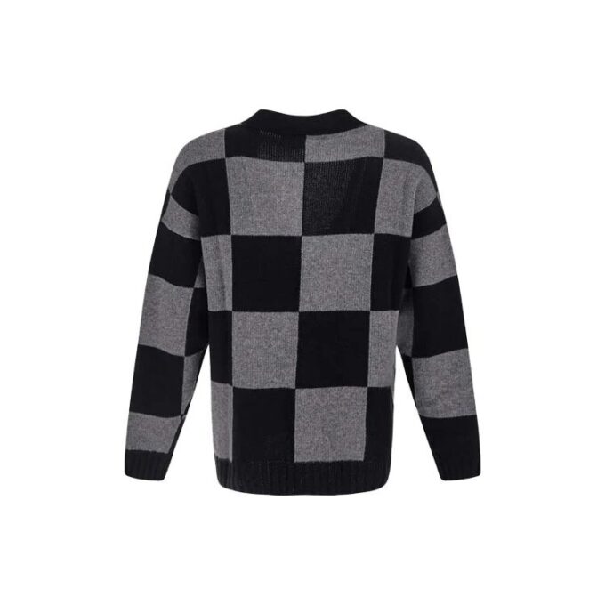 FW21 Rutenett-cardigan med lange ermer og V-hals, standardmodell, svart