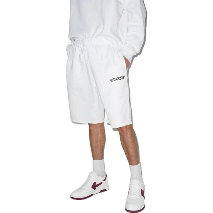 FW21 Sportsshorts med pilemønster, løs passform, hvit