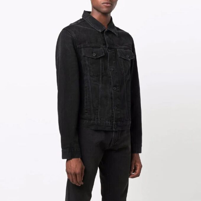 FW21 Uformell Denim-jakke med revers, løs passform, svart