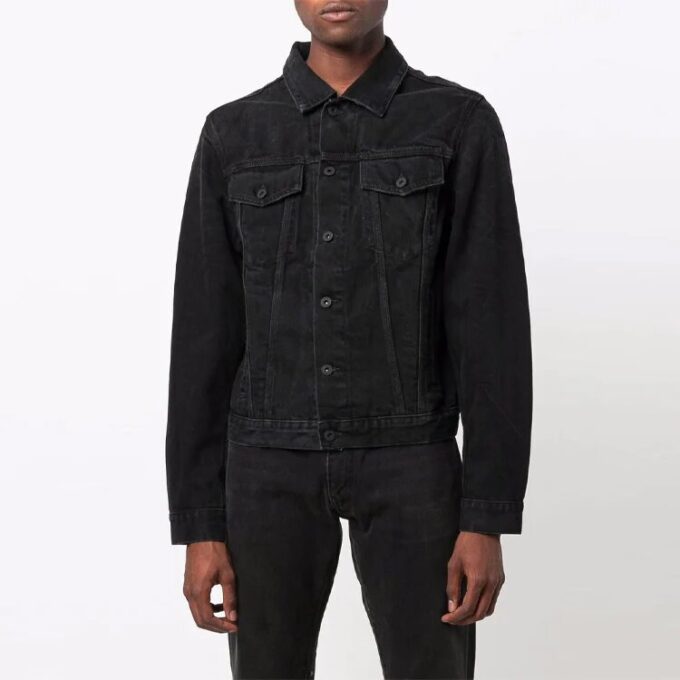 FW21 Uformell Denim-jakke med revers, løs passform, svart