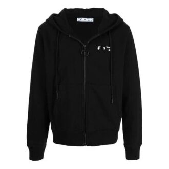 FW21 Uformell jakke med hette, glidelås og logo-trykk, løs passform, svart