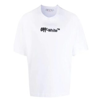 FW22 ensfarget med brodert logo, rund hals, kort ermet, hvit