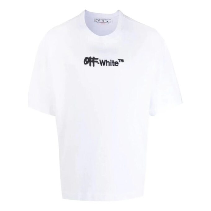FW22 ensfarget med brodert logo, rund hals, kort ermet, hvit
