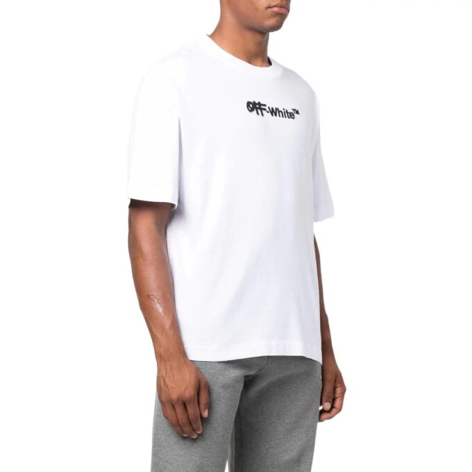 FW22 ensfarget med brodert logo, rund hals, kort ermet, hvit