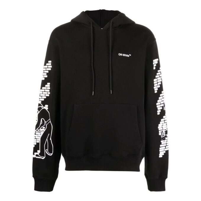 FW22 Logo-trykk, snøring, hette, langermet versjon, svart