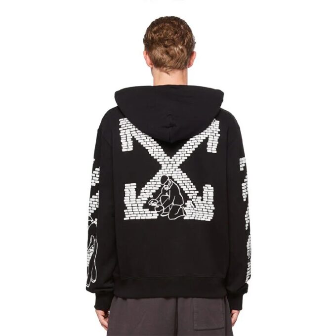 FW22 Logo-trykk, snøring, hette, langermet versjon, svart