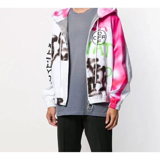 Goretex-jakke med hette og graffititrykk for menn, flerfarget